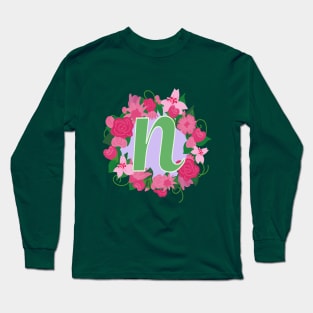 Monogram N, Personalized Floral Initial Long Sleeve T-Shirt